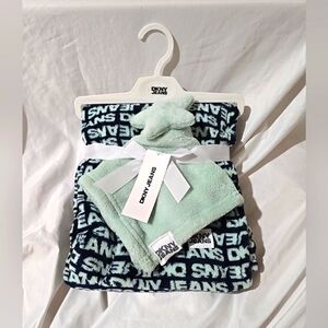 NWT DKNY Jeans Baby Fleece Blanket & Star Security Blanket Set Navy Blue Boys